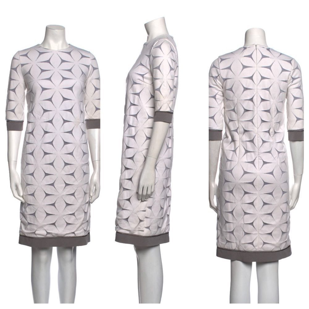 Authentic Rare Victoria Victoria Beckham 3/4 Sleeve Overlay Shift Dress Cream 4‎